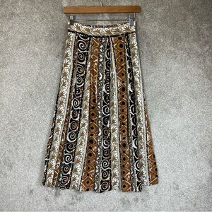 Fritzi Vintage Skirt Womens Small Brown Rayon Blend Midi Elastic Waist 90s-3009*